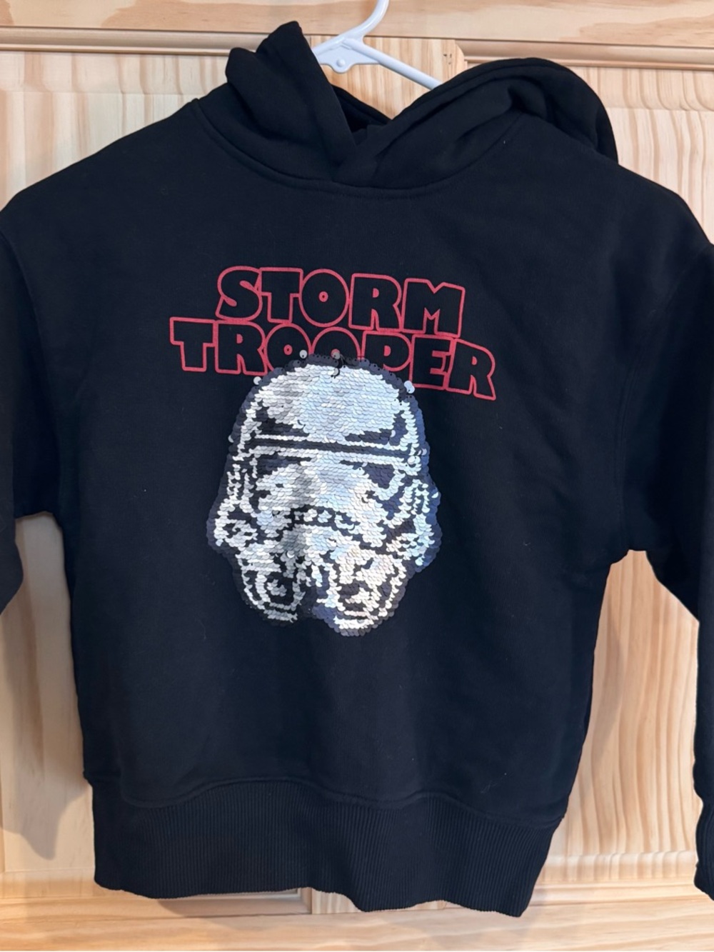 Zara Star Wars Storm Trooper Sequin Hoodie Sweatshirt Black size 7 Disney